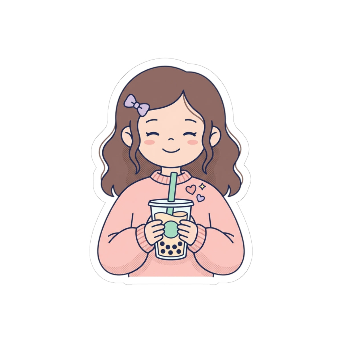 Kawaii Girl Drinking Bubble Tea Sticker — Cute Kiss-Cut Laptop Decal